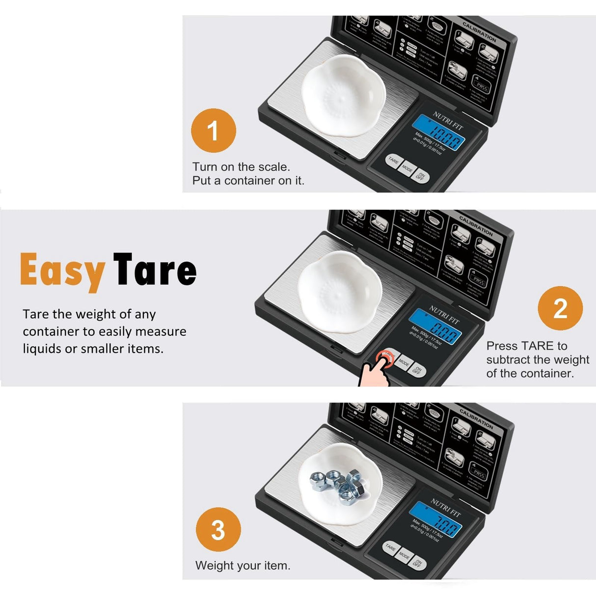 NUTRI FIT Gram Scale Digital Scale 0.01g Accuracy, 500g Small Pocket Scale Jewelry Scale, Weight for Food Ounces and Grams Kitchen Scale, Mg Scale for Powder Medicine Gold Weed, Portable NUTRI FIT