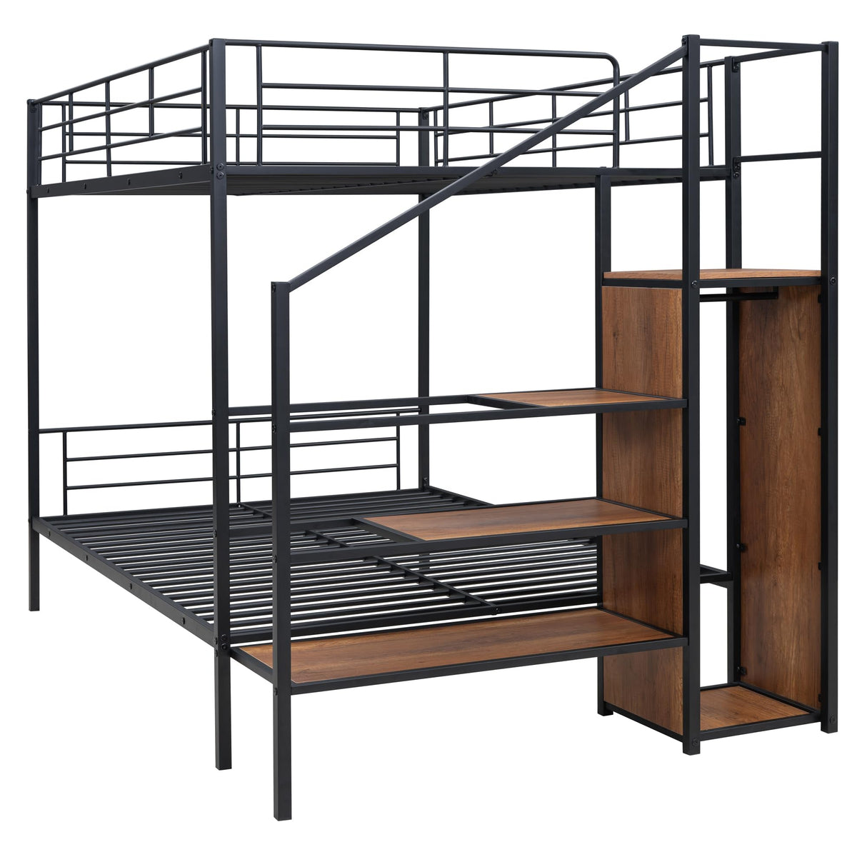 Bellemave Full Over Full Metal Bunk Bed,Bunk Bed with Storage Stairs and Wardrobe, Bunk Bed for Adults/Kids/Teens, Bunk Bed for School, Bedroom, Black Bellemave