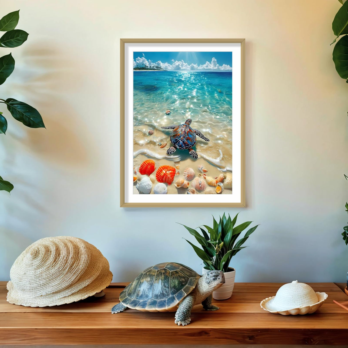 PINFFSHU 5D Diamond Painting Kits: Sea Turtle on Beach with Seashells - DIY Full Drill Relaxation Art for Adults & Beginners - Sparkling Gem Dots Crystal Coastal Scenery Home Wall Decor 12 x 16 Inch PINFFSHU