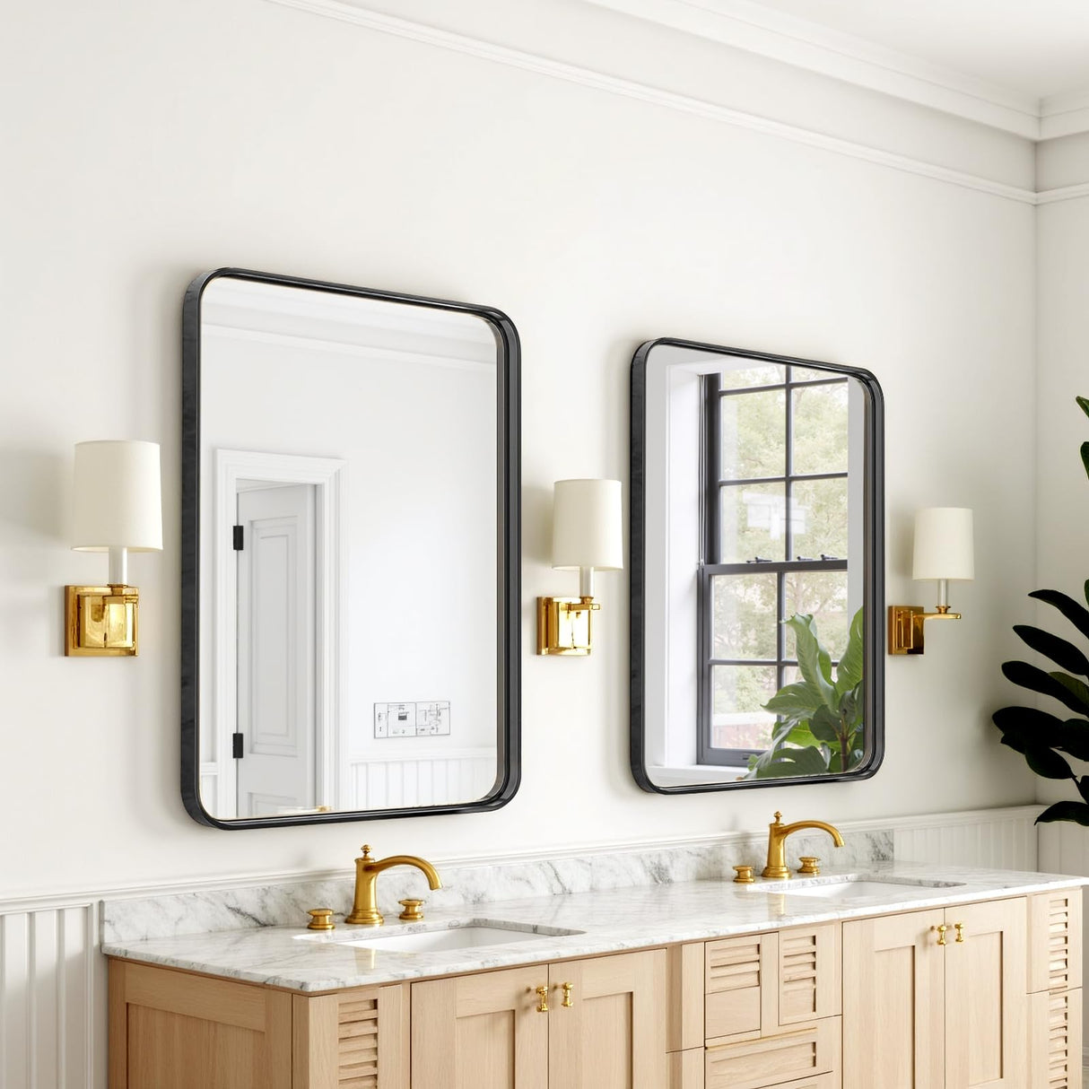 Bathroom Mirror 30x22 Inch Black Metal Framed Rounded Rectangle Vanity Mirror for Wall, Over Sink, Farmhouse, Restroom, Anti-Rust, Modern Decorative, Horizontal or Vertical Hanging Sweetcrispy