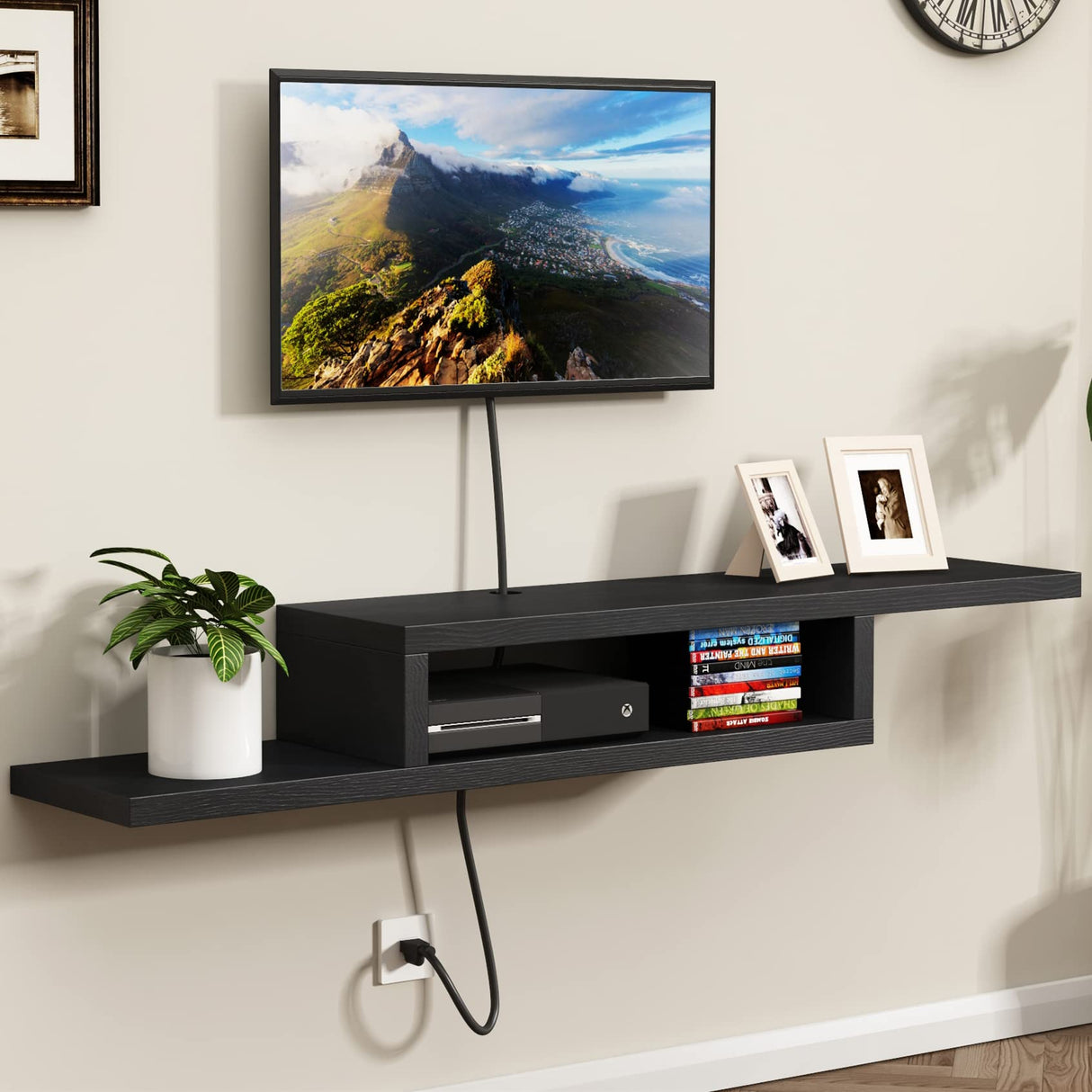 ChooChoo Floating TV Stand Shelf, Wall Mount Entertainment Center, 60” Media Console Stand for Living Room, Bedroom, Black ChooChoo