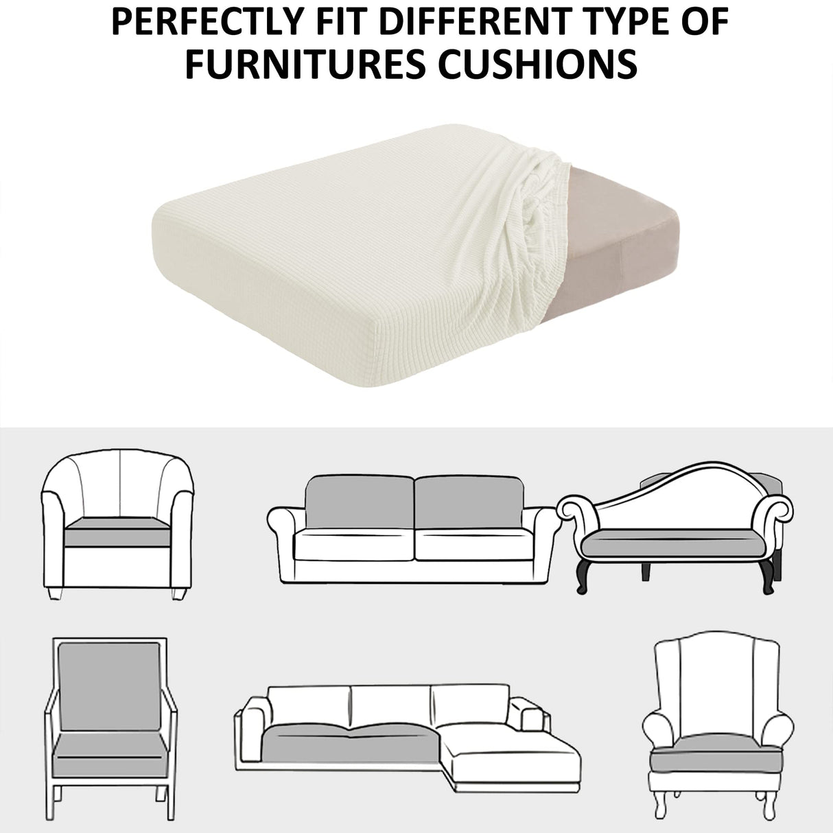 NC HOME Water Resistant Sofa Seat Cushion Covers Couch Cushion Slipcover, RV Dinette Cushion Covers Stretch Furniture Protector for Kids, Pet (Loveseat Cushion, Creamy White) NC HOME