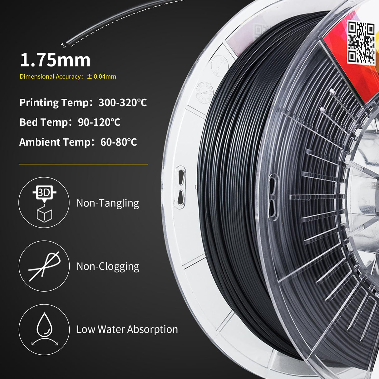 3D Printer Filament PPS Filament Toughened and Modified 1kg 2.2lbs, 1.75mm Engineering Chemically Resistant Thermoplastics with PC Spool, 3D Printing Filament High Melting Point Up to 300°C yxpolyer