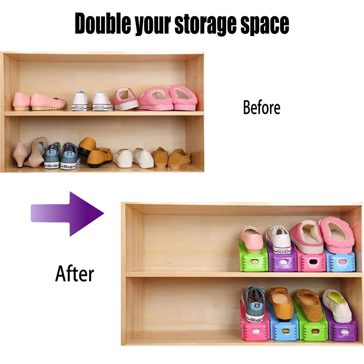 RISETEX 12 Pack Shoe Slots Organizer, Adjustable Double Layer Shoe Stack Sandals Rack, 50% Space-Saving Storage Shoe Stacker Holder for Closet Organization RISETEX