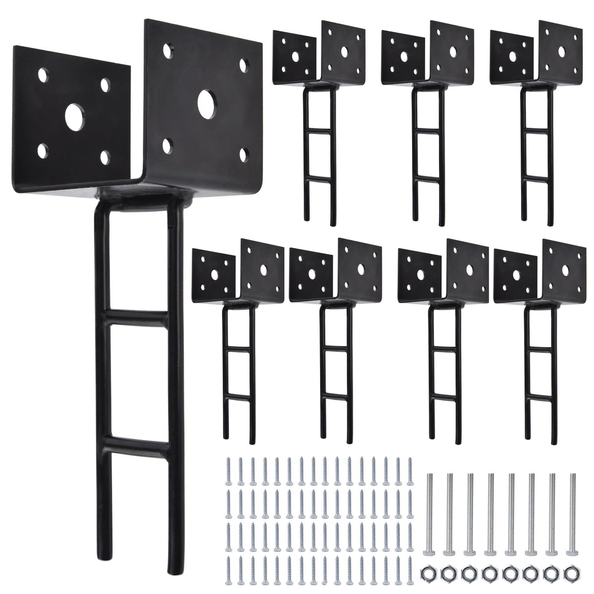 TPSHKE 8 Pack U Shape Post Anchor, 4"x 4" Post Base for Concrete, Design Patent Product, 11 Gauge 3 mm Thickness Galvanized Black Pergola Deck Bracket with Screws(Inner Dia 3.6x3.6) TPSHKE