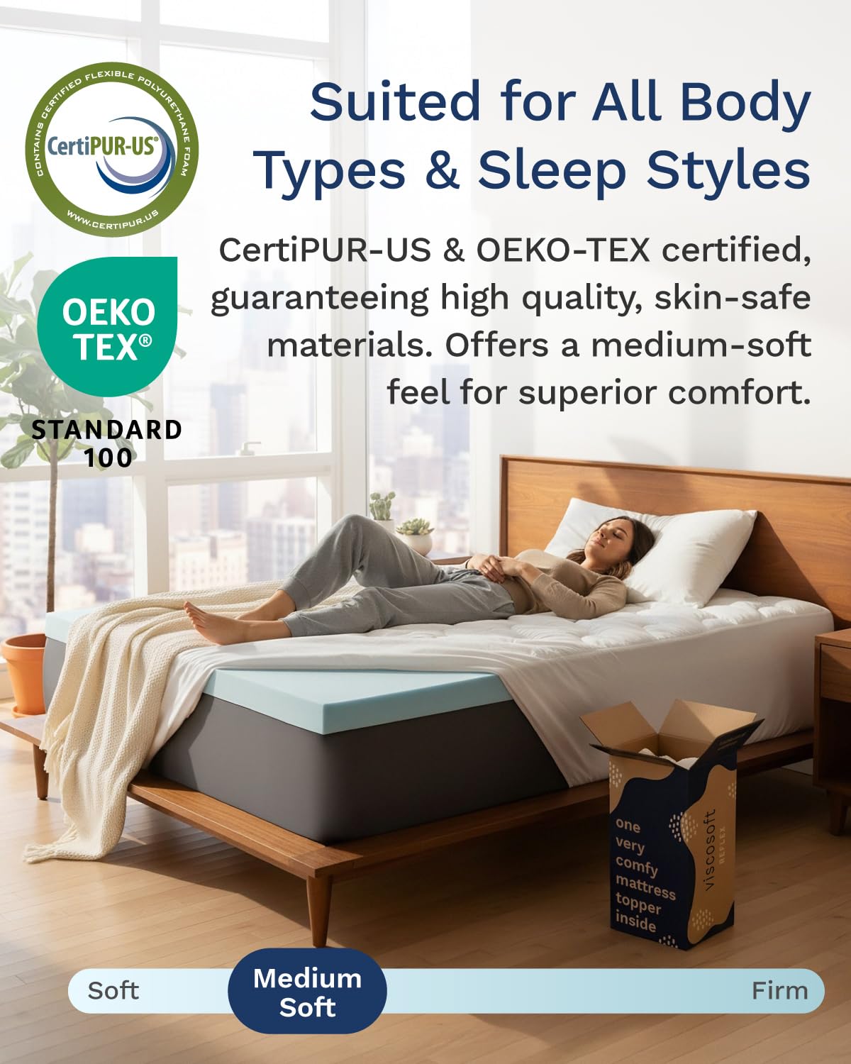 ViscoSoft 2-Inch Memory Foam Mattress Topper King – Reflex Cooling Gel Pad with Removable Washable Cover – CertiPUR-US & Oeko-TEX Certified ViscoSoft