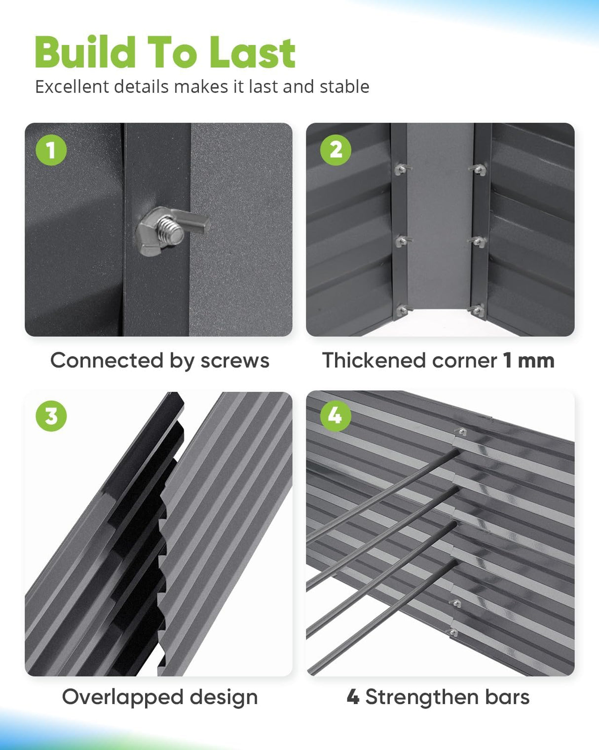 Quictent Galvanized Raised Garden Bed 6x3x2 Ft Metal Planter Box Bottomless for Backyard Outdoor, Include 1 pc Tomato Cage (Dark Gray) Quictent
