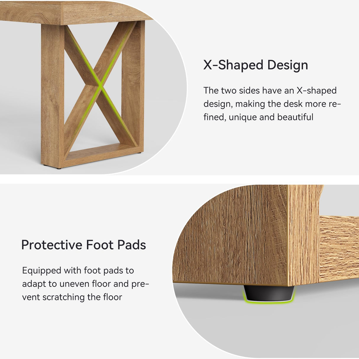 LITTLE TREE 63-Inch Rectangle Dining Table for 4-6 People, Farmhouse Thick Appearance Design, Rectangular Kitchen Dinner Table for Home, Rustic Yellowish Brown LITTLE TREE