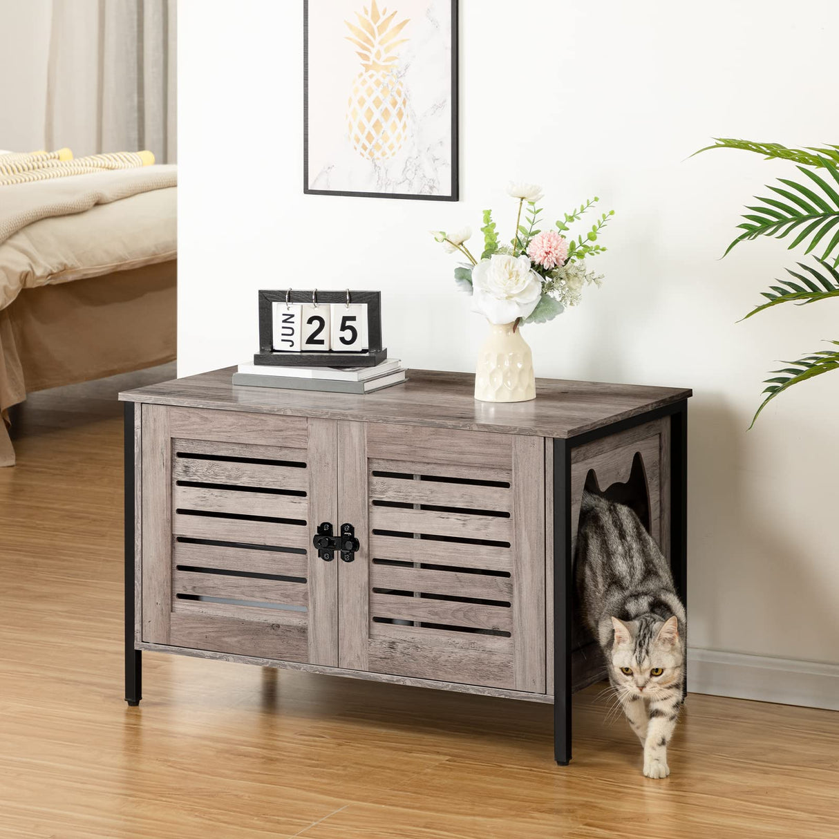 HOOBRO Cat Litter Box Enclosure, Hidden Litter Box Furniture with Shutter Door and Head Mat, Cat Furniture Fit Most Cats, 31.5''L x 17.7''W x 19.9''H, Greige BG06MW01 HOOBRO