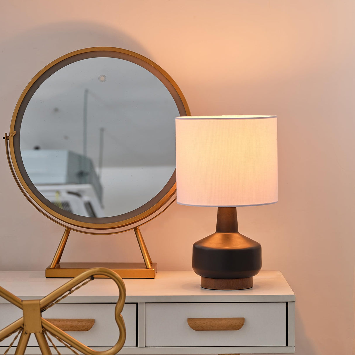 Globe Electric 61000049 17" Ceramic Table Lamp, Soft Beige Finish, White Linen Shade, On/Off Rotary Switch on Socket, Table Lamp for Living Room, Home Décor, Lamps for Bedroom, Room Décor Globe Electric