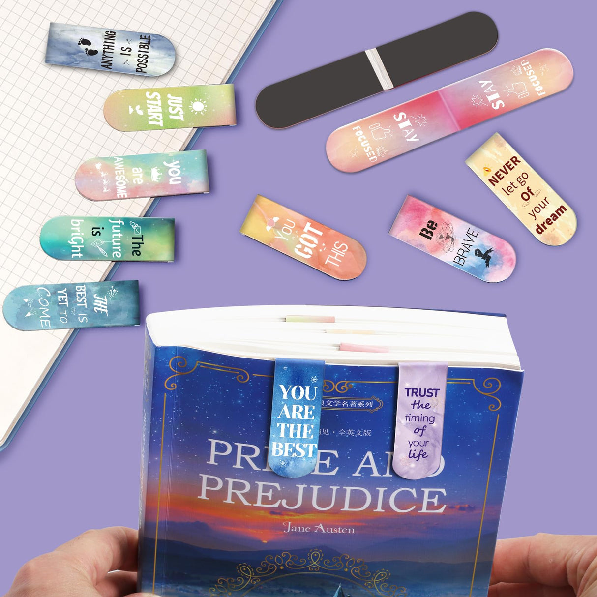 Magnetic Bookmarks, Kaluofan Larger Size 15PCS Inspirational Bookmarks, Bookmarks for Women, Bookmarks for Kids, Double Sided Magnet Book Markers Page Clip for Students Teachers Reading Supplies Kaluofan