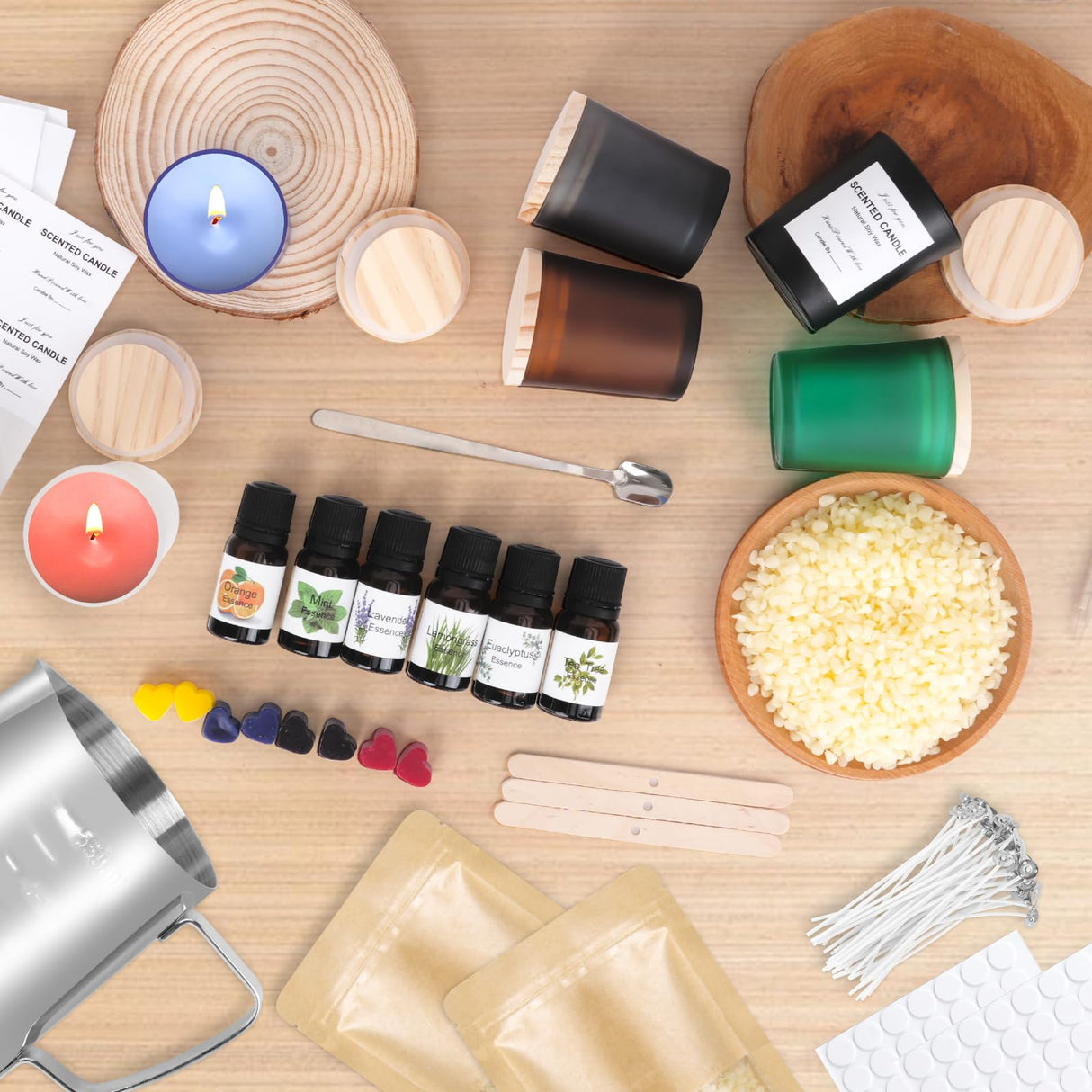 Candle Making Kit for Adult, Homemade DIY Candle Making Supplies Include Soy Wax, Wicks, Glass Candle Containers, Essential Oils, Dyes, DIY Arts & Crafts Gift for Kids, Beginners, Adults, Women KEARLGMBH