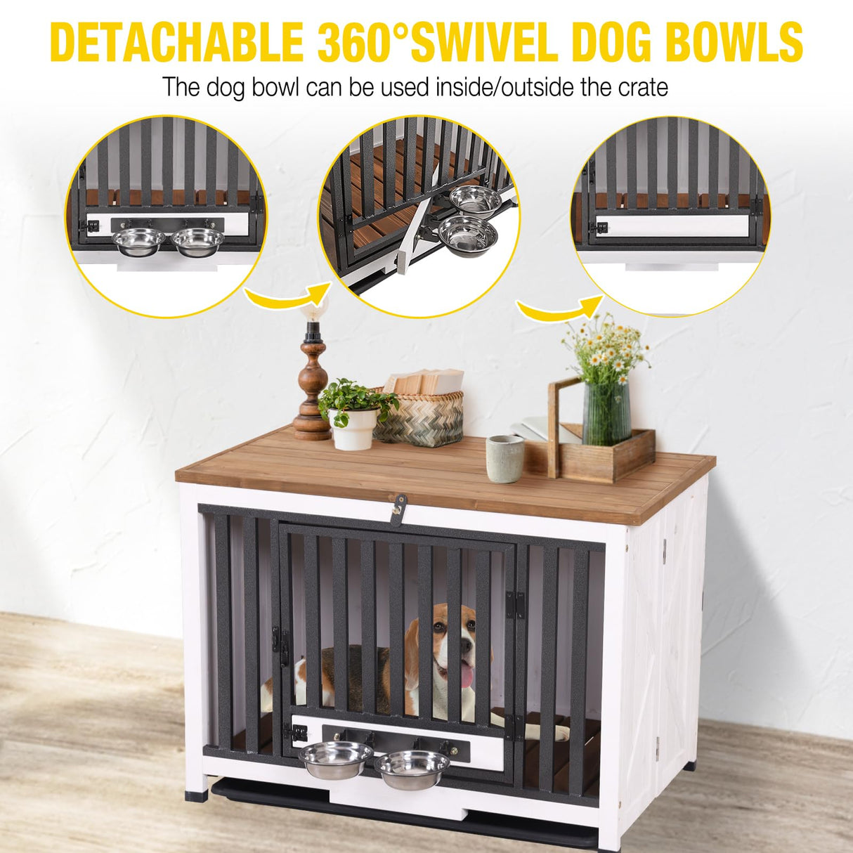 Aivituvin Dog Crate Furniture for Small & Medium Dogs Portable Heavy Duty Dog Kennel End Table, Dog House with Solid Wood Opening Roof Aivituvin