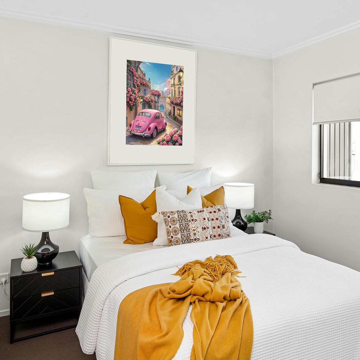 NPCSWXQ Paint by Numbers Kit for Adults Beginners, Sunset Pink Roses Pink Car Decoration Oil Acrylic Painting Crafts Number Artist Paint Kit for Home Wall Bedroom Study or Office Decor Gift 16x20Inch NPCSWXQ