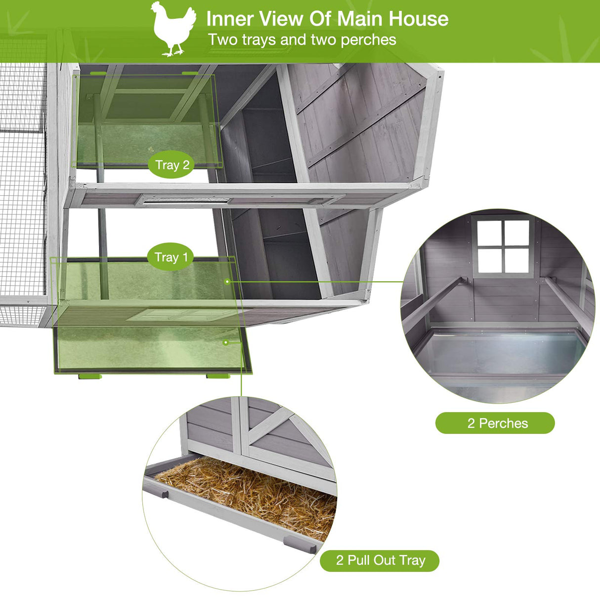 GUTINNEEN Chicken Coop Large Hen House for 8-10 Chickens Wooden Poultry Cage with Run and Nesting Box 115in GUTINNEEN