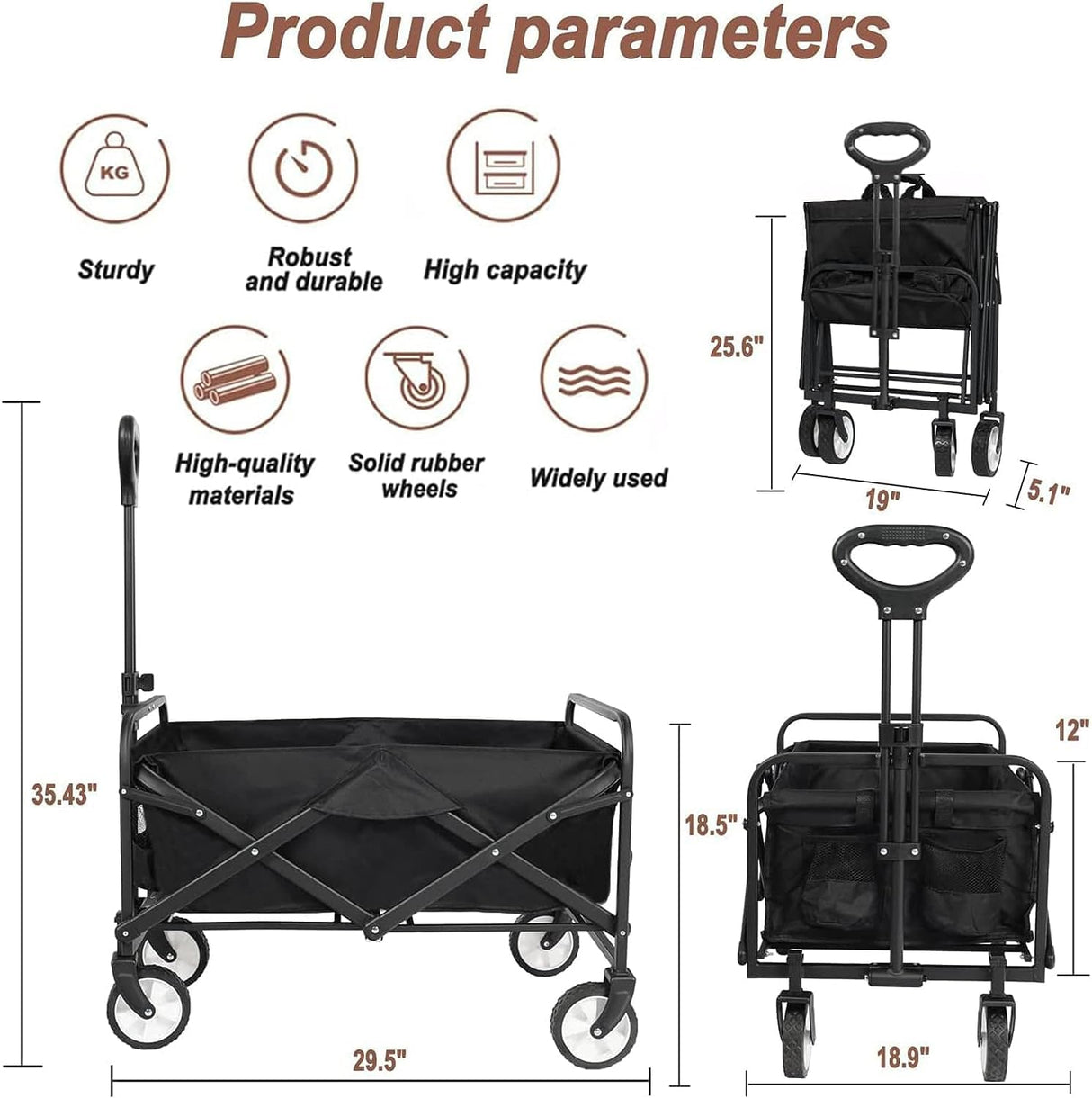 Collapsible Foldable Wagon, Beach Cart Large Capacity, Heavy Duty Folding Wagon Portable, Collapsible Wagon for Sports, Shopping, Camping (Black) iHomey