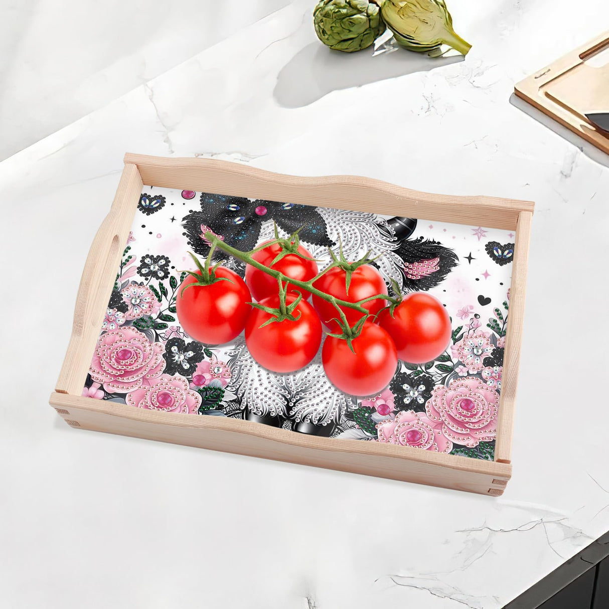 JISHSHAY Diamond Art Serving Tray Diamond Painting Food Tray Gem Art Serving Platter Gem Painting Mosaic Kits for Adults DIY Kits for Adults, with Wood Handle 20×30cm/7.87×11.81in, Cow Cattle JISHSHAY