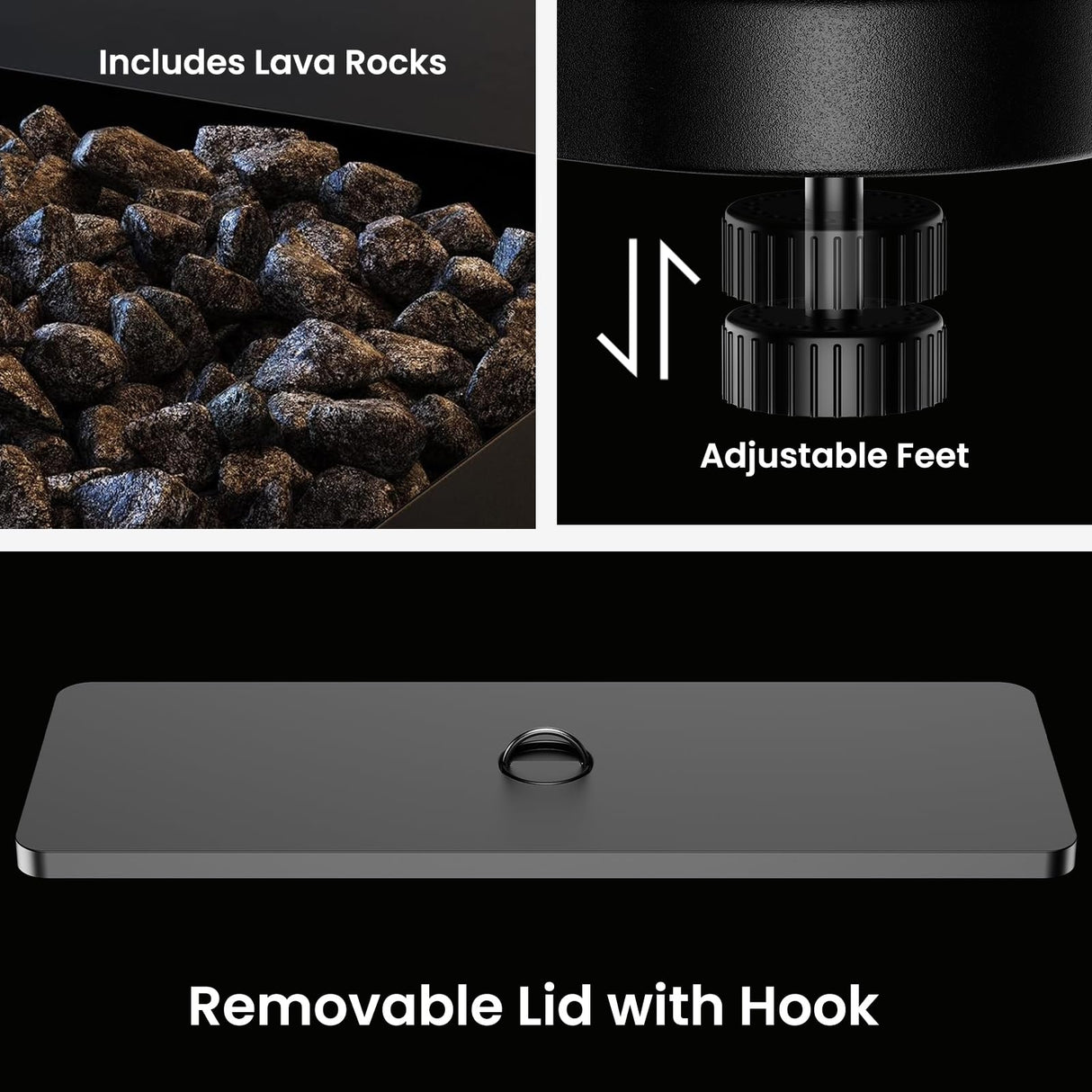 AMADA HOMEFURNISHING 43 Inch Propane Fire Pit Table, 60,000 BTU Gas Fire Pit with Lava Rocks, Waterproof Cover, Removable Lid, Cup Holders, 2-in-1 Fire Table for Patio, Backyard, Garden, Black AMADA HOMEFURNISHING