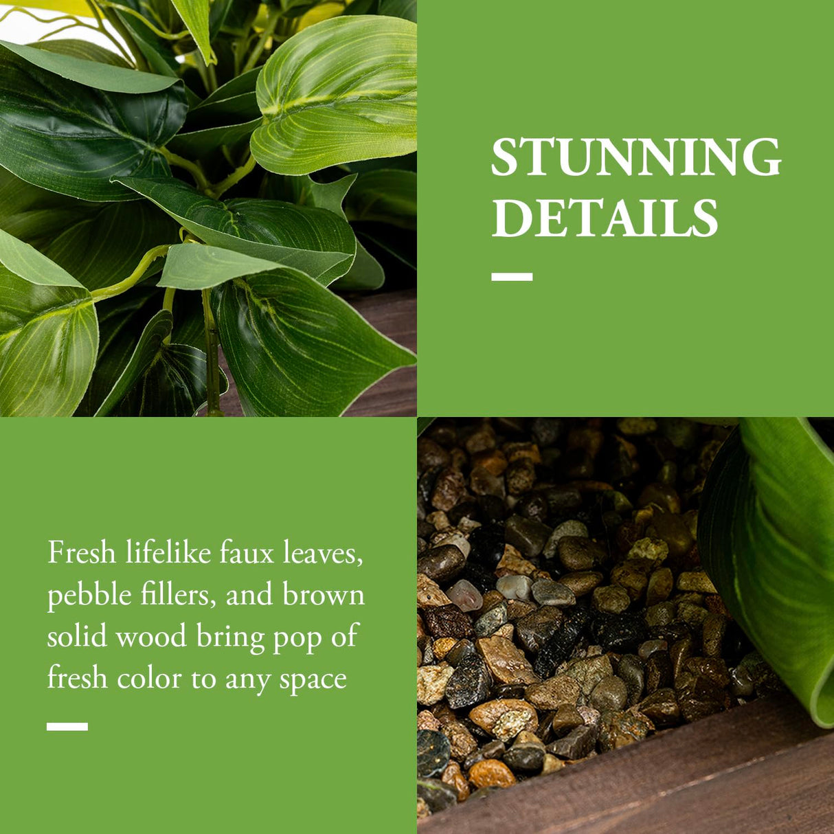 MyGift Vibrant Lifelike Artificial Plant Pothos Leafy Vine Greenery in Burnt Brown Solid Wood Rectangular Planter Box MyGift