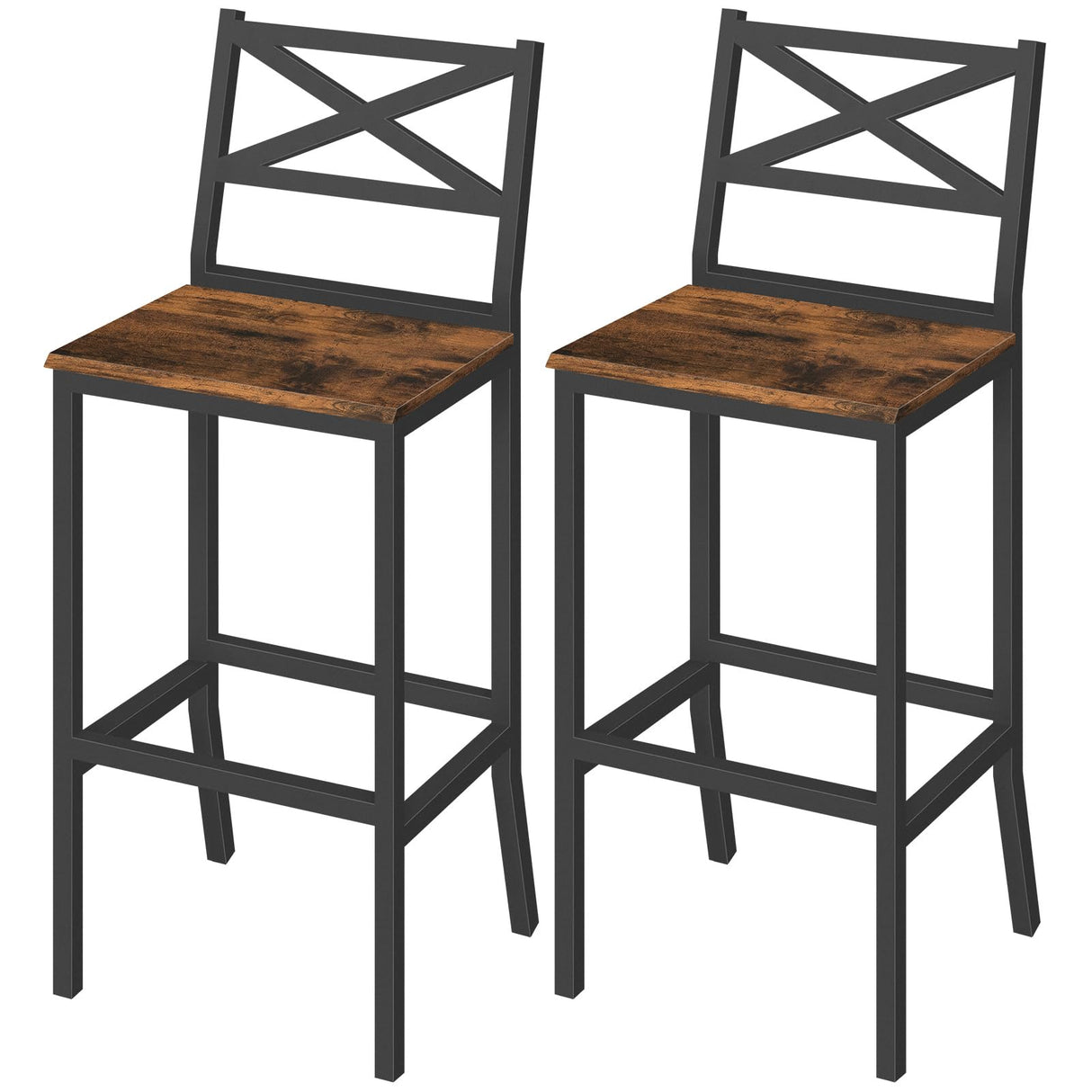 MAHANCRIS Bar Stools, Set of 2 Bar Chairs with Backrest and Footrest, 26" Tall Counter Bar Stools, Kitchen Breakfast Bar Chairs, Easy Assembly, for Dining Room, Rustic Brown BAHR0901N1 MAHANCRIS