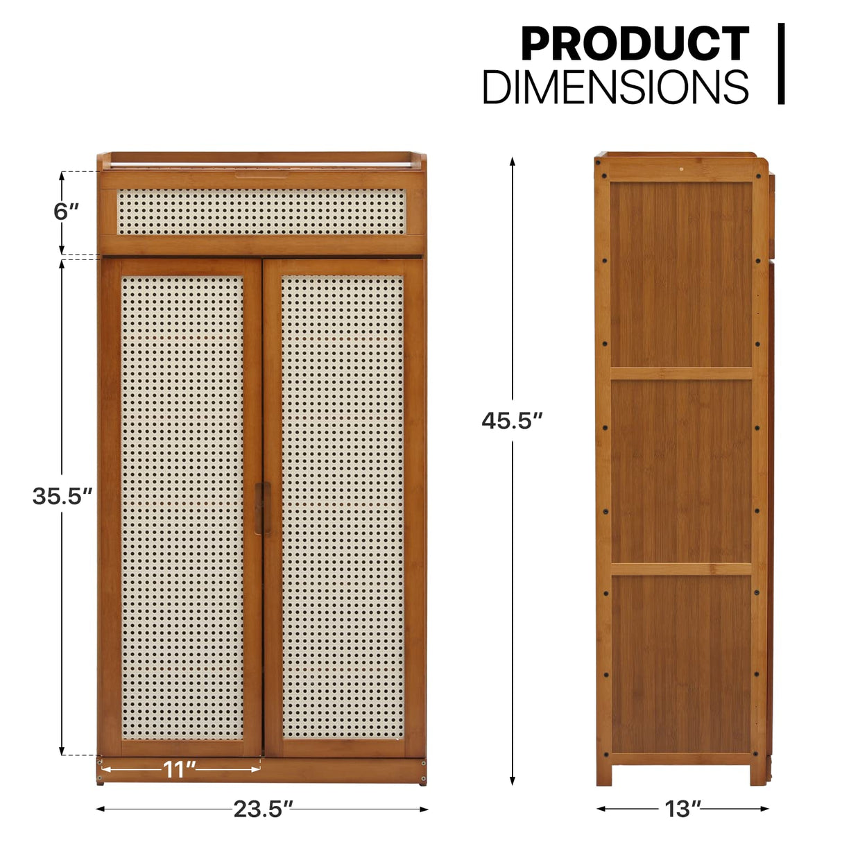 MoNiBloom Slim 7 Tier Shoe Storage Cabinet with Doors, Bamboo Multifunctional Organizer Rattan Pattern Rack Unit Up to 21 Pairs for Bedroom Closet Entryway Living Room, Brown MoNiBloom
