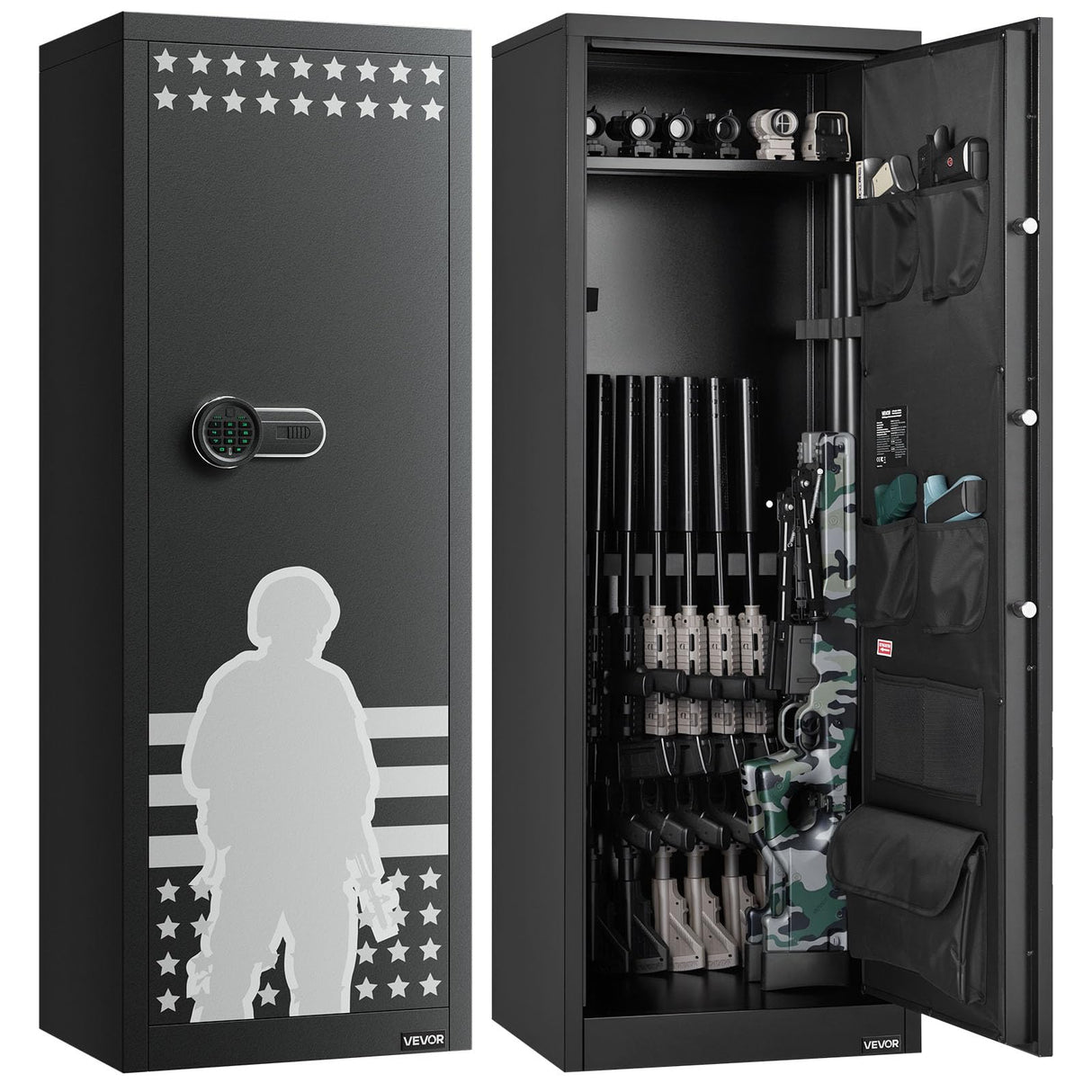 VEVOR 10-12 Gun Safe, Long Gun Cabinet for Rifles and Pistols, Quick Access Rifle Safe with 4 Pistol Pockets and 3 Adjustable Racks, Large Digital Cabinet with Key and Password Lock VEVOR