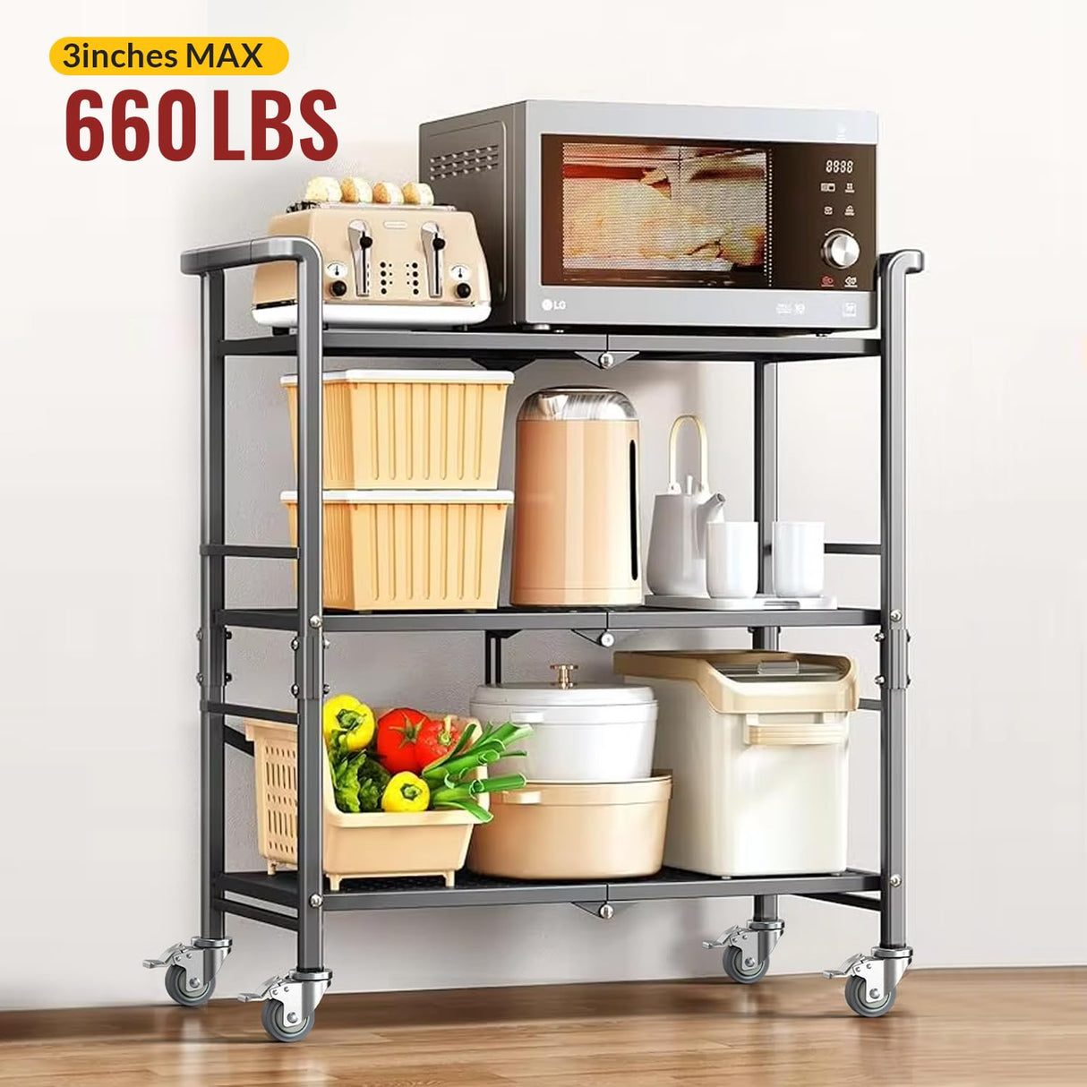 HOLKIE Caster Wheels Locking 3 Inch Adjustable Expanding Stem Casters, Threaded Swivel Casters Set of 4 Heavy Duty Castors Black, Fit for Most Tube Leg, Stainless Steel Table, Cart, Furniture Legs HOLKIE