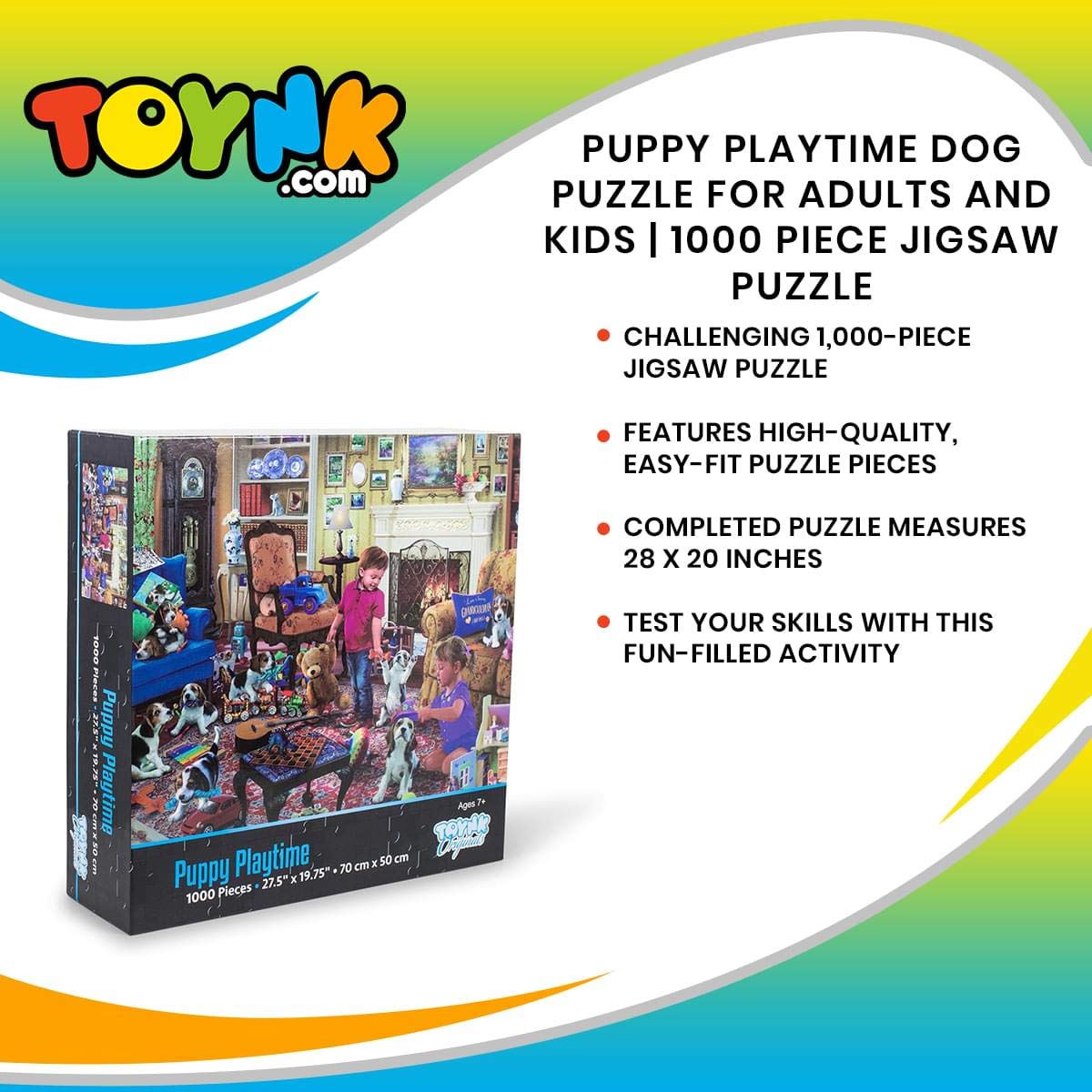 Puppy Playtime Dog Puzzle | 1000 Piece Jigsaw Puzzle for Adults and Kids | Challenging Interactive Brain Teaser for Family Game Night | 28 x 20 Inches Toynk