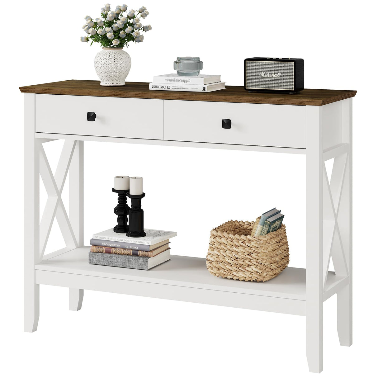 Lomojo Console Table,Sofa Table 13.8" D x 39.37" W x 31.5" HEntryway Table with 2 Drawers Storage Shelve Foyer Table for Entryway Farmhouse Hallway Tables for Living Room,Kitchen Lomojo