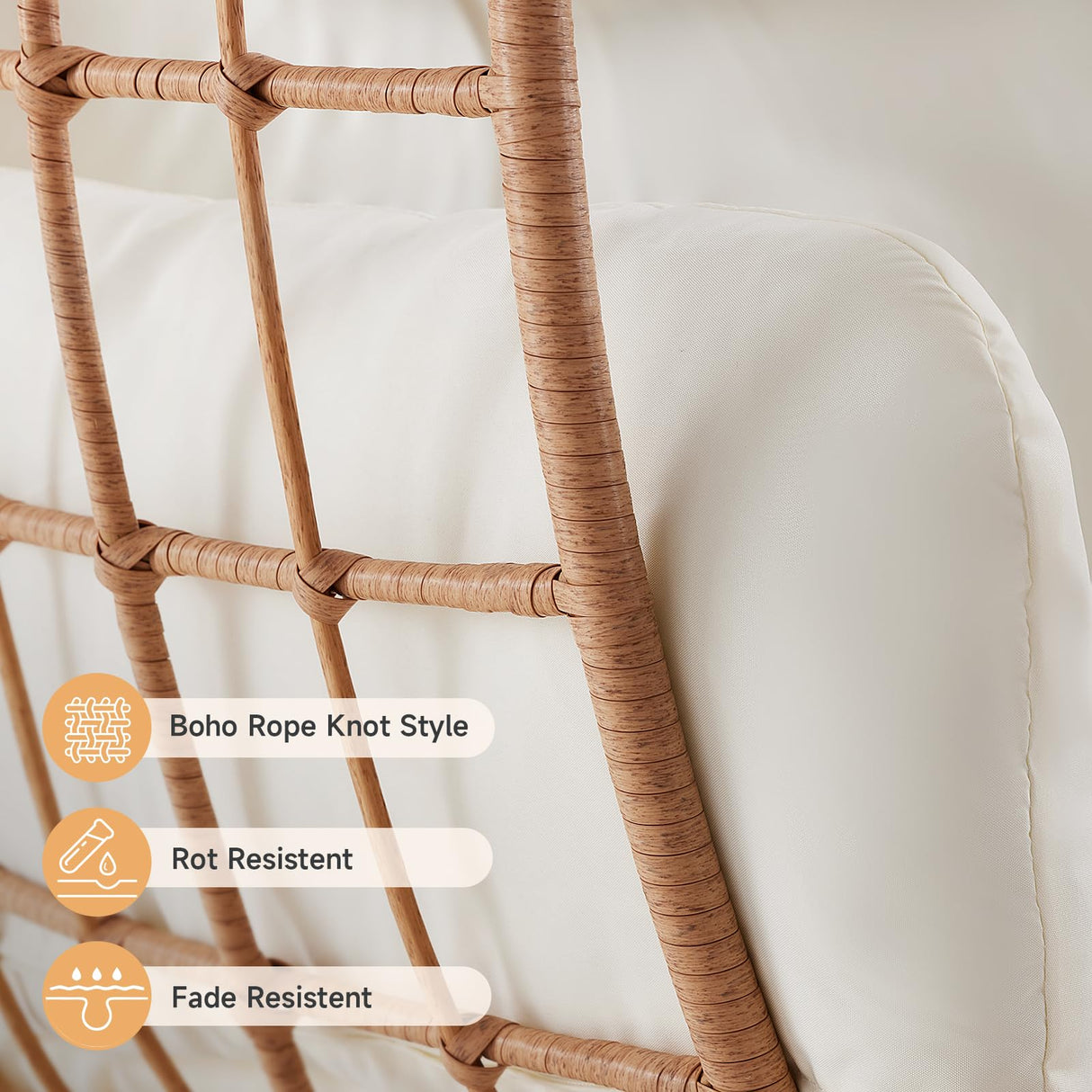 ONBRILL Oversized Egg Chair, Indoor Outdoor Egg Rattan Chair with PE Rattan, Steel Frame and Detachable Cushions, Wicker Lounger for Patio, Pool, Living Room, Bedroom - Beige ONBRILL