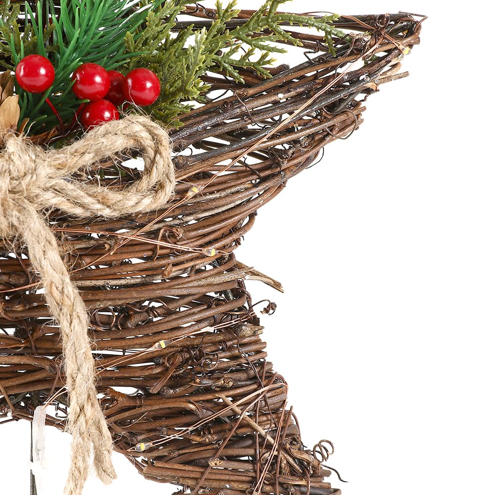 9-Inch Rattan Natural Star Christmas Tree Topper,Rustic Farmhouse Xmas Treetop for Indoor Christmas Tree Decorations Holiday Seasonal Decor Sattiyrch