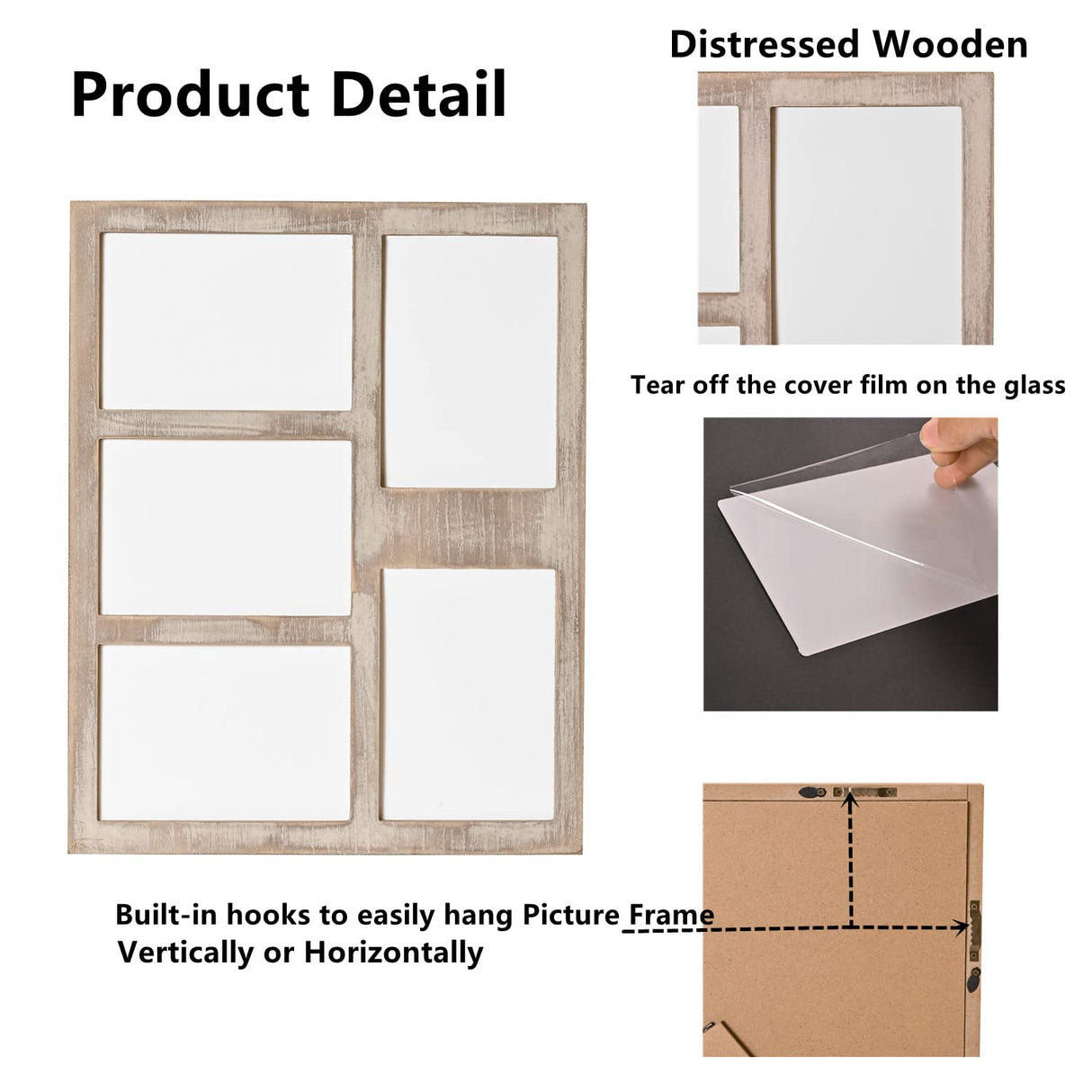 MONT PLEASANT Farmhouse Picture Frame 5X7 Rustic Photos Frame 4X6 For Five Photos with Mat Wood Collage Frame for Wall Mounting or Tabletop Display MONT PLEASANT