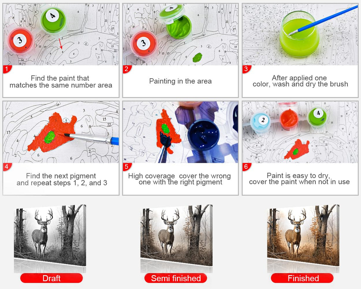 TUMOVO White Tail Buck Deer Paint by Numbers Kit for Adults & Kids, DIY Easy Oil Painting for Home Wall Decor, 16x20 Inch, Acrylic TUMOVO