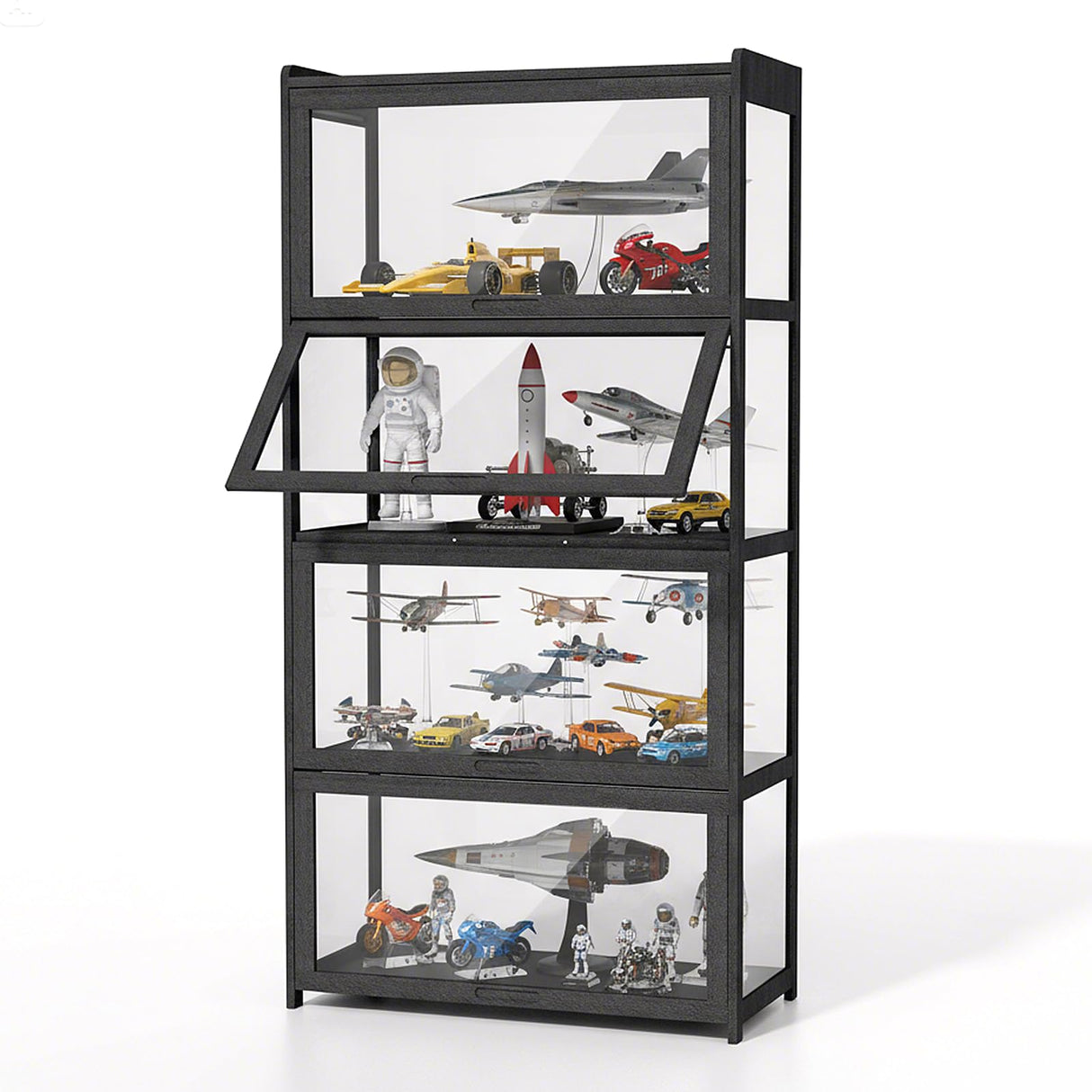 Magshion Display Cabinet with Acrylic Doors, 4-Tier Curio Cabinet for Collectibles, Display Case Showcase for Living Room, Office, 27.5"(L) x 13.5"(W) x 55"(H), Black Magshion