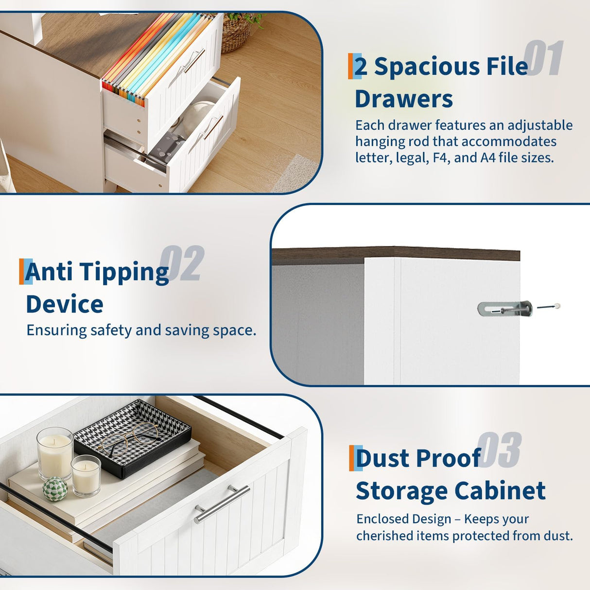 Garvee Bookcase with 2 File Drawers, 72in Tall Farmhouse Storage Cabinet Wooden Bookshelf with 2 Adjustable Shelves for Living Room Office Garvee