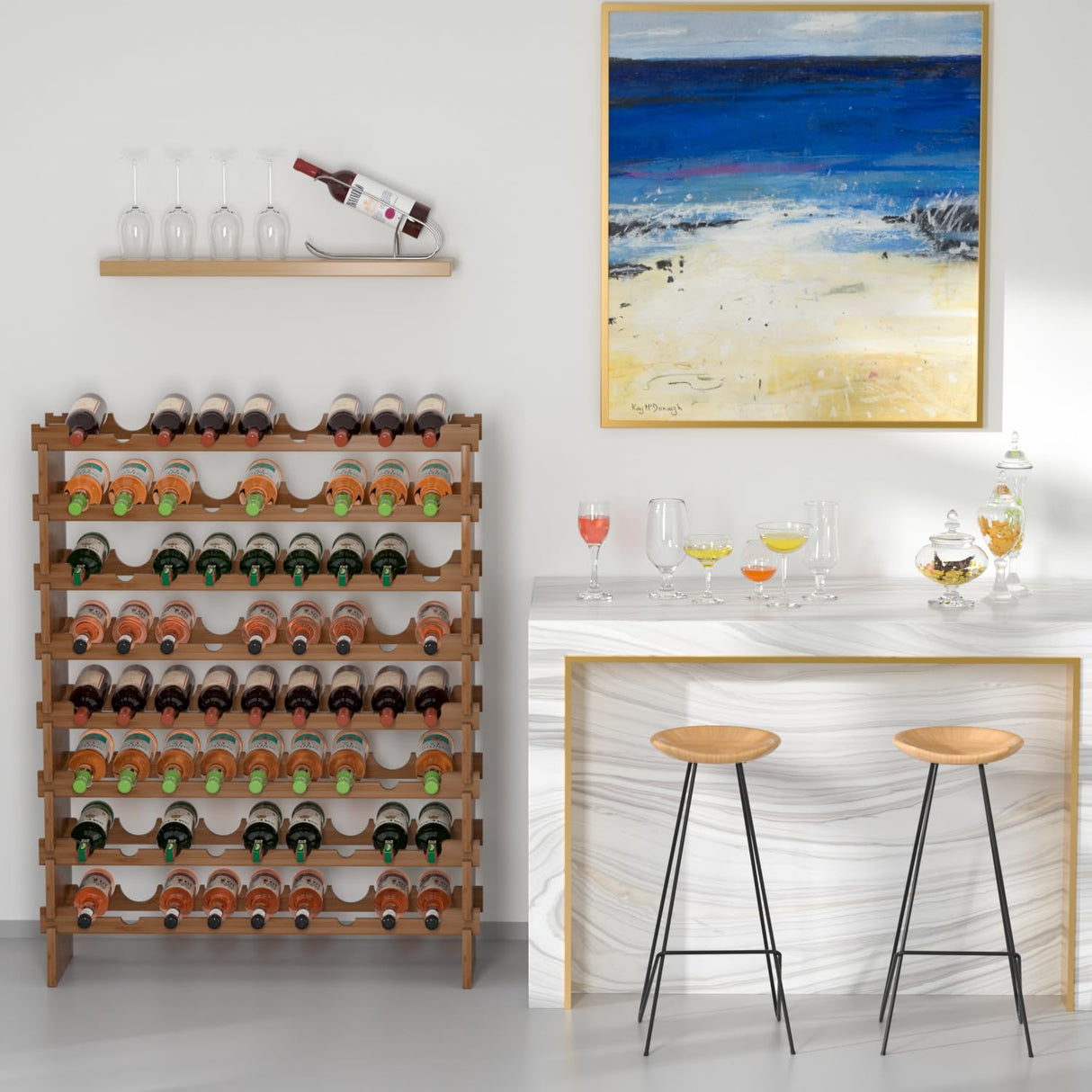 Domax Wine Rack Freestanding Floor - 8 Tiers Wine Bottle Holder 72 Bottle Stackable Wine Rack, Bamboo Wine Holder Wine Storage Racks for Kitchen, Domax