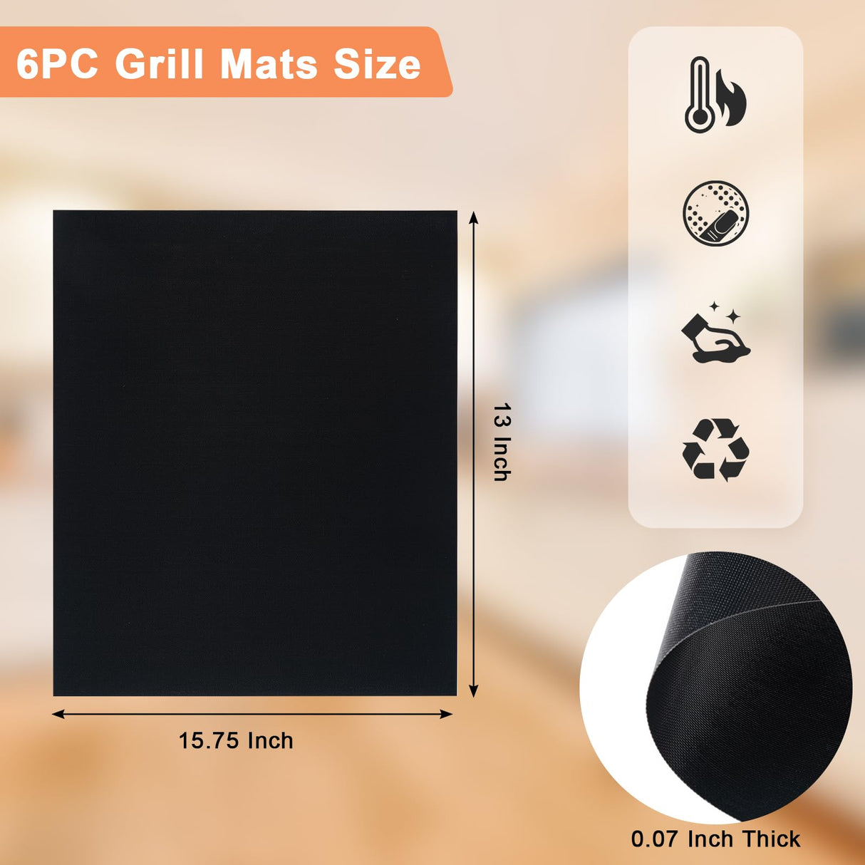 Eisinly Grill Mats for Outdoor Grill, Set of 6 Reusable Baking Mat Non Stick Heat Resistant Grilling Mat, Grill Accessories Works on Gas Charcoal and Electric BBQ, 15.75 x 13-inch, Black Eisinly