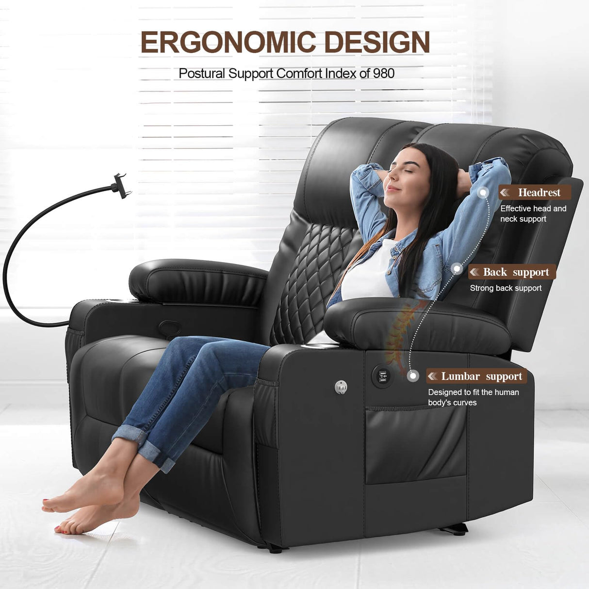 FURNIMAT Loveseat Recliner Sofa, 2 Seater Reclining Loveseat Sofa, PU Leather Recliner Loveseat Couch, Modern Recliner Chair for Living Room, with Cup Holder and 2 Cell Phone Holder, USB Ports, Black FURNIMAT