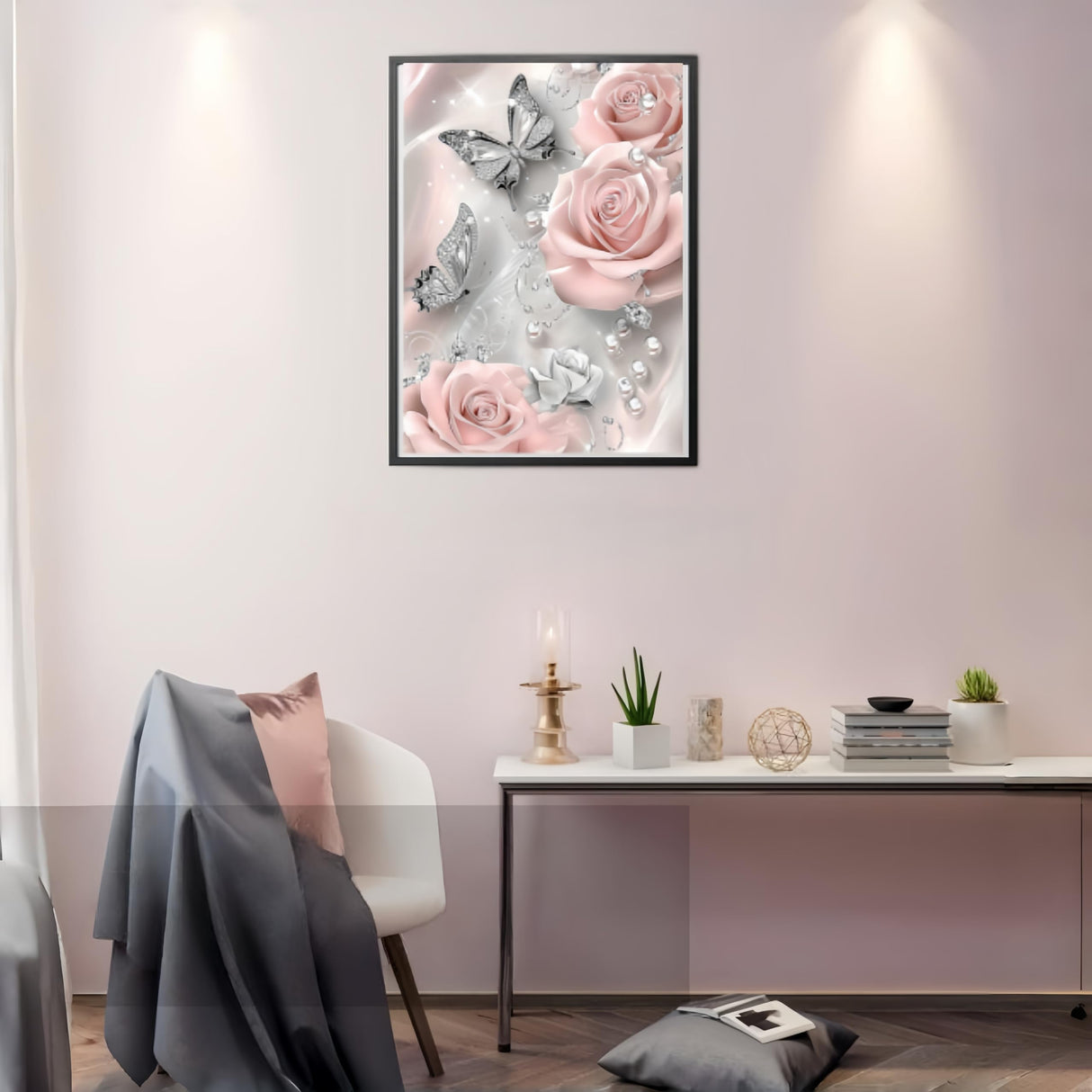 5D Diamond Painting Kits for Adults, Butterfly Pink Rose Flower Diamond Art Kits for Adults Beginner, DIY Full Drill Diamond Dot Gem Painting for Home Wall Decor 12x16inch BYGFHLYW