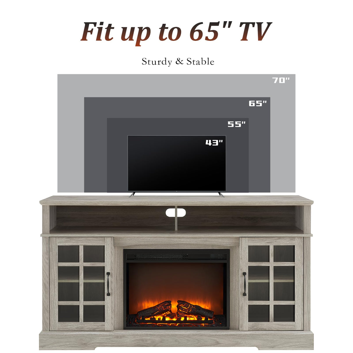 58'' Fireplace TV Stand for Television up to 65", Entertainment Center with Storage Cabinet and Shelves, 23'' Detachable Electric Fireplace with Remote&Adjustable Warmth for Living Room/Bedroom, Gray Zelimon