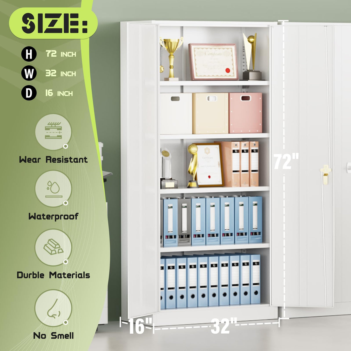 Oakcloud Metal Storage Cabinet Tool Organizer, 72" Lockable Garage Storage Tool Cabinets with 2 Doors and 4 Adjustable Shelves, Locking File Cabinet for Office, Home, School (72“ Standard-White) Oakcloud
