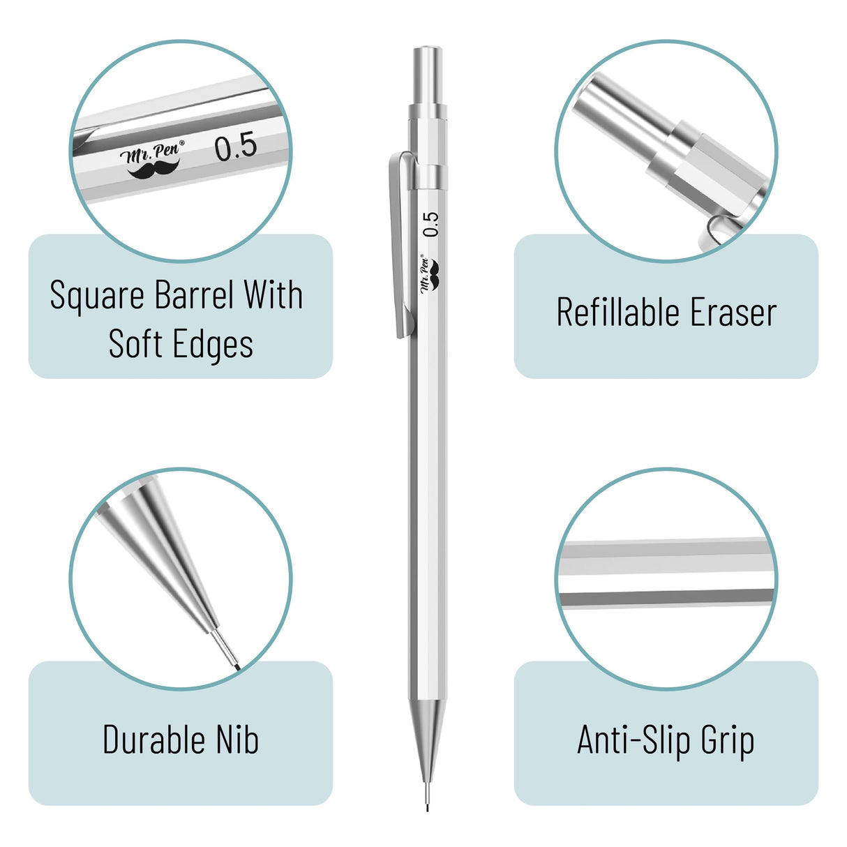 Mr. Pen- Metal Mechanical Pencil Set, 5Sizes, 0.3, 0.5, 0.7, 0.9, 2mm, Mechanical Pencils, Sketching Pencils, Drafting Pencil, Mechanical Pencil Metal, Lead Pencils, Drawing Mechanical Pencils Mr. Pen