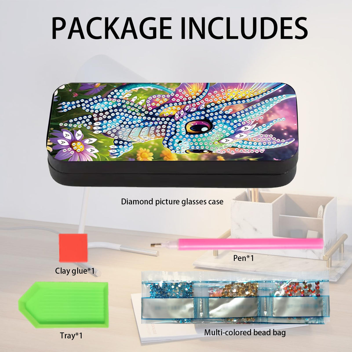 TDFERAN Diamond Art Kits for Adults Sunglasses Case16x6.5cm Eyeglasses Pouch Paint by Numbers Kit for Adults Portable Leather Soft Glasses Cases Reading Hard Glasses Cases for Women Men Dragon TDFERAN