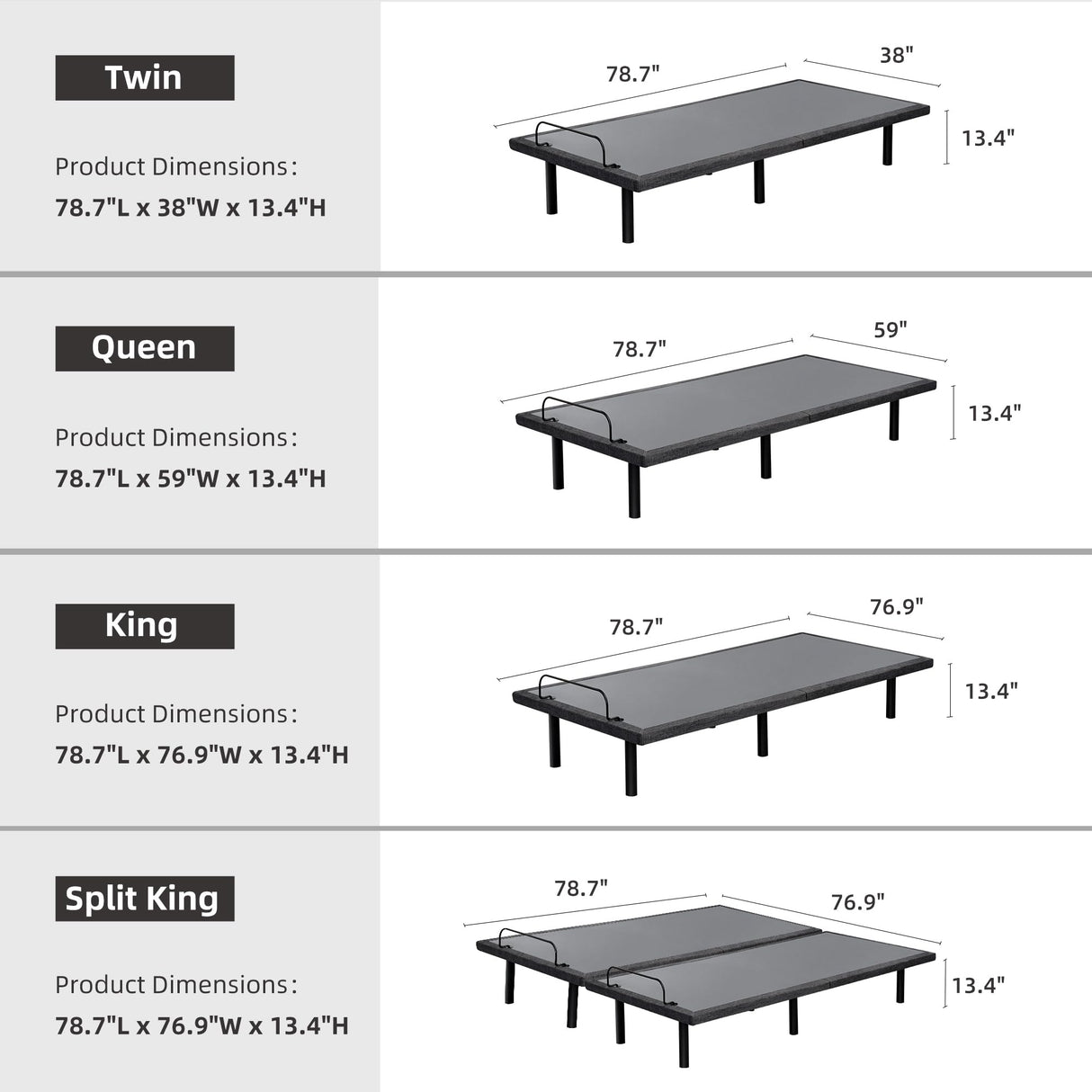 ESHINE 3100 Series Adjustable Bed Frame with 14 inch Ultra-Plush Black Mattress - Split King ESHINE