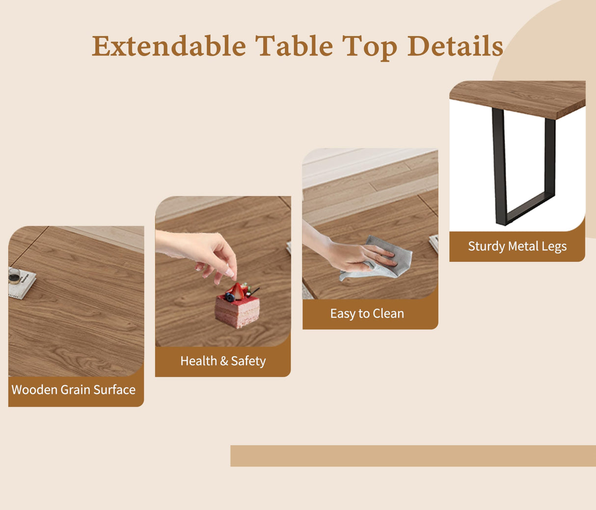 ZckyCine 67" Expandable Walnut Dining Table and 6 Upholstered Chairs, 7-Piece Dining Room Furniture Set, Mid-Century Modern Style for Home, Dining Room and Kitchen ZckyCine