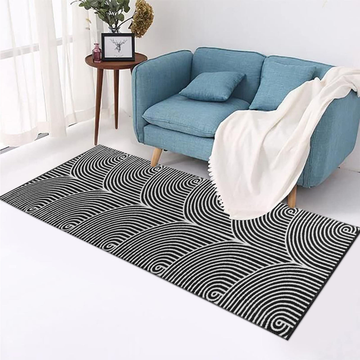 Tiffasea Woven Runner Rug 2'x6', Machine Washable Indoor Outdoor Rugs Cotton Woven Area Rug Hallway Runner Rug Entryway Rug for Living Room/Laundry/Bathroom/Bedroom(Black and White) Tiffasea