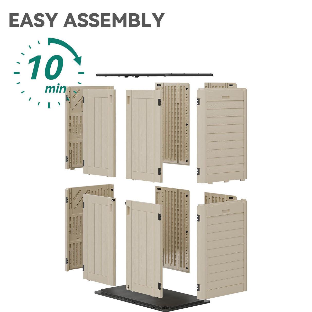 YITAHOME 60 cuft Vertical Outdoor Storage Shed w/o Shelf, Large Waterproof Storage Cabinet for Garden Shed, Tall Outdoor Storage Shed for Garage, Pool Storage, Resin, Lockable, Khaki & Brown YITAHOME