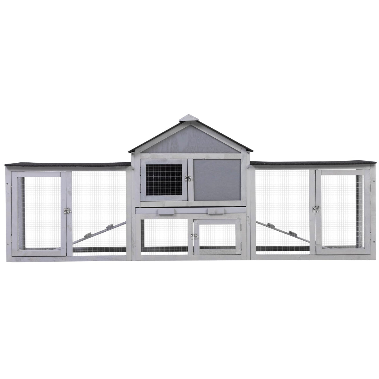 COZIWOW 2 Story 83”Wood Assembled Rabbit Hutch Indoor&Outdoor Bunny Cage with Double Runs and Weatherproof Roof, Guinea Pig Pet House for Small Animals(Gray) COZIWOW