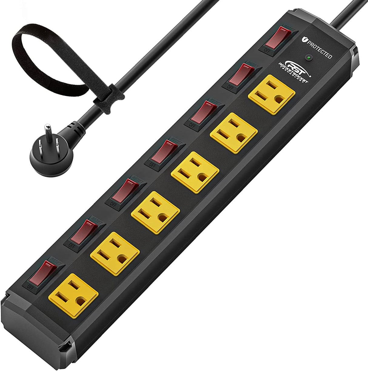 CRST 6 Outlet Metal Heavy Duty Power Strip with Individual Switches, 6FT Wide Spaced Garage Power Strip, Mountable Power Strip Surge Protector (1200 Joules), 15amp/1875W, 14AWG SJT Power Cord CRST