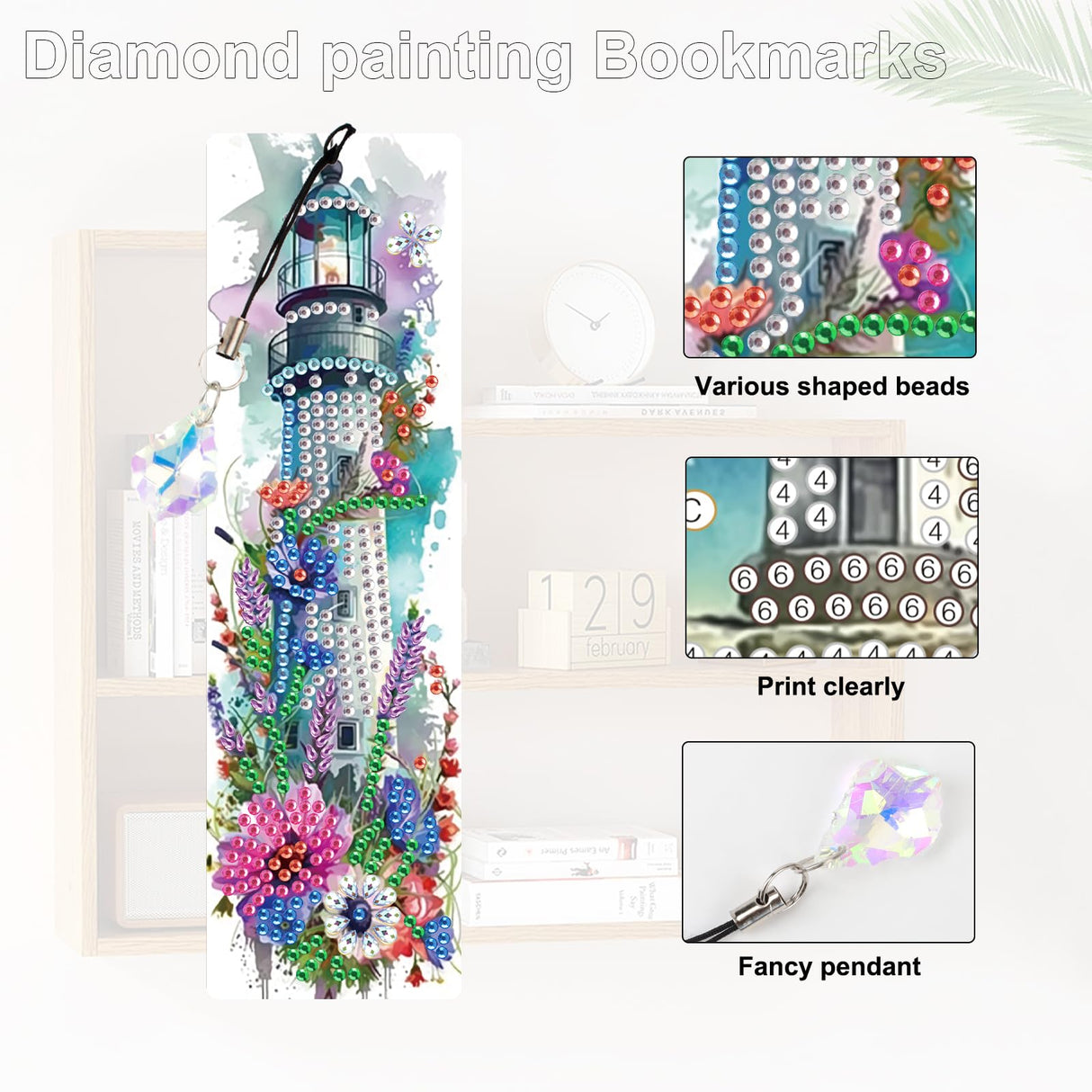4 Pack Diamond Painting Bookmark Kits Lighthouse and Whale, Special Shaped Diamond Art Bookmarks with Pendant, DIY Handmade Crafts Home Office Supplies Reading Bookmark, Perfect Gift for Book Lovers Focart